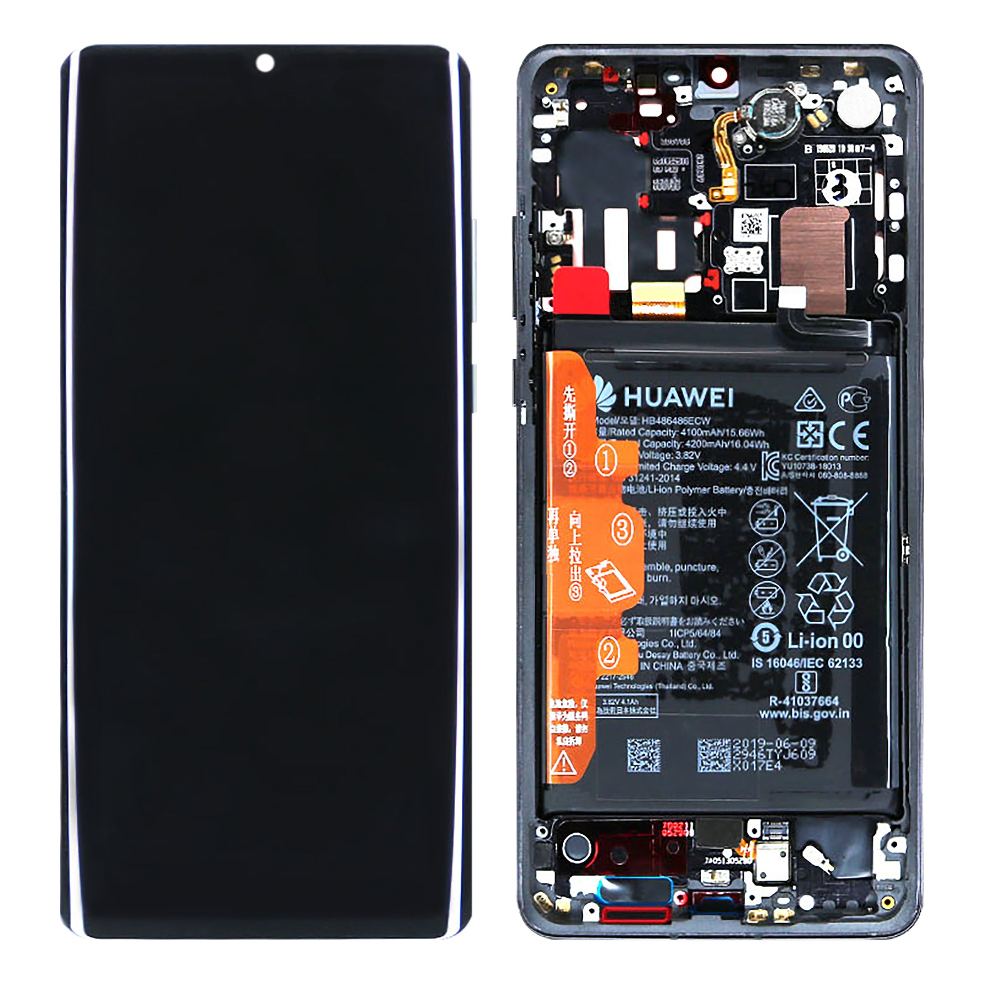 Huawei P30 Pro (2019), P30 Pro New Edition (2020) Display And Digitizer With Frame And Battery Black Service Pack