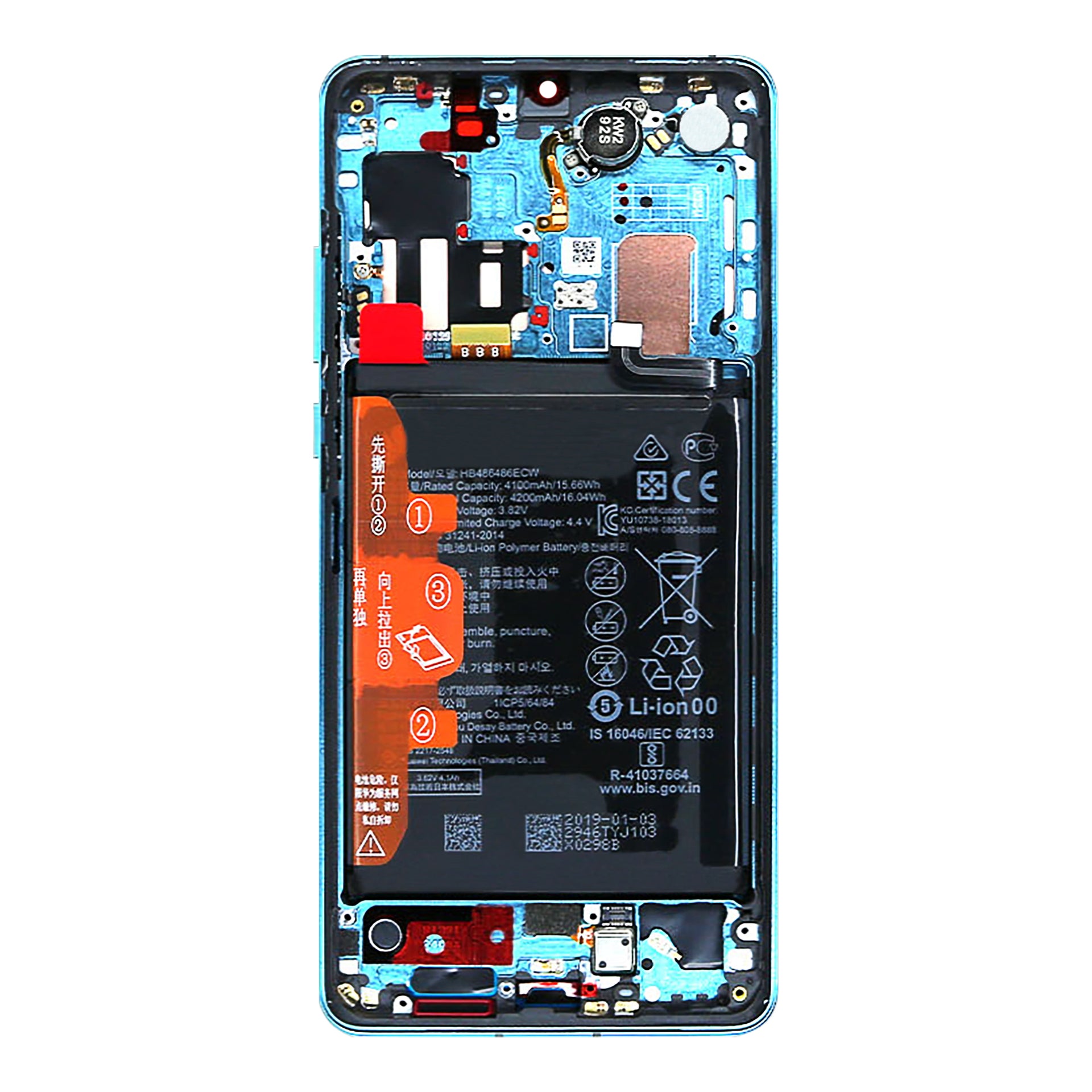 Huawei P30 Pro (2019), P30 Pro New Edition (2020) Display And Digitizer With Frame And Battery Aurora Blue Service Pack