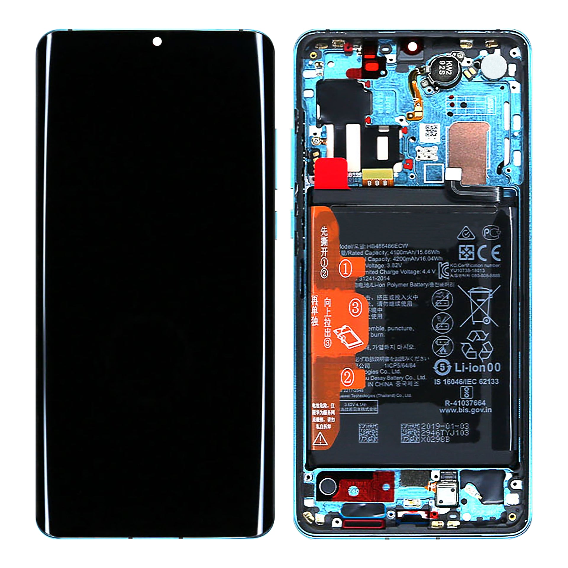 Huawei P30 Pro (2019), P30 Pro New Edition (2020) Display And Digitizer With Frame And Battery Aurora Blue Service Pack