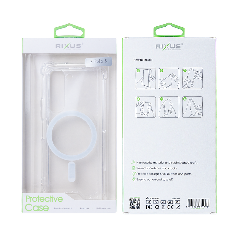 Rixus For Samsung Galaxy Z Fold5 Magnetic Clear Case TPU White