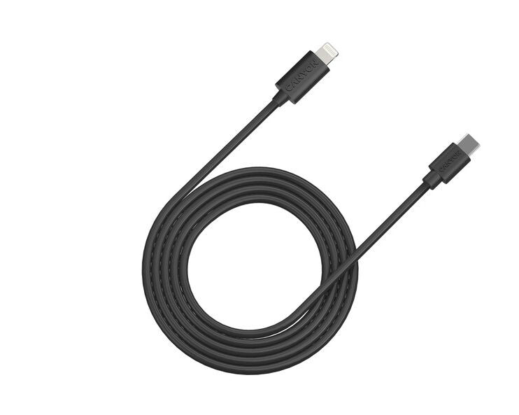 Canyon USB-C To Lightning CFI-12 5V 3A, 9V 2.22A ,PD 20W, OD 4.5MM, 2 Mtr, PVC Black