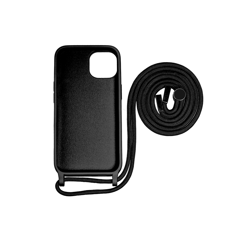 Rixus For iPhone 15 TPU Necklace Cord Cover Black