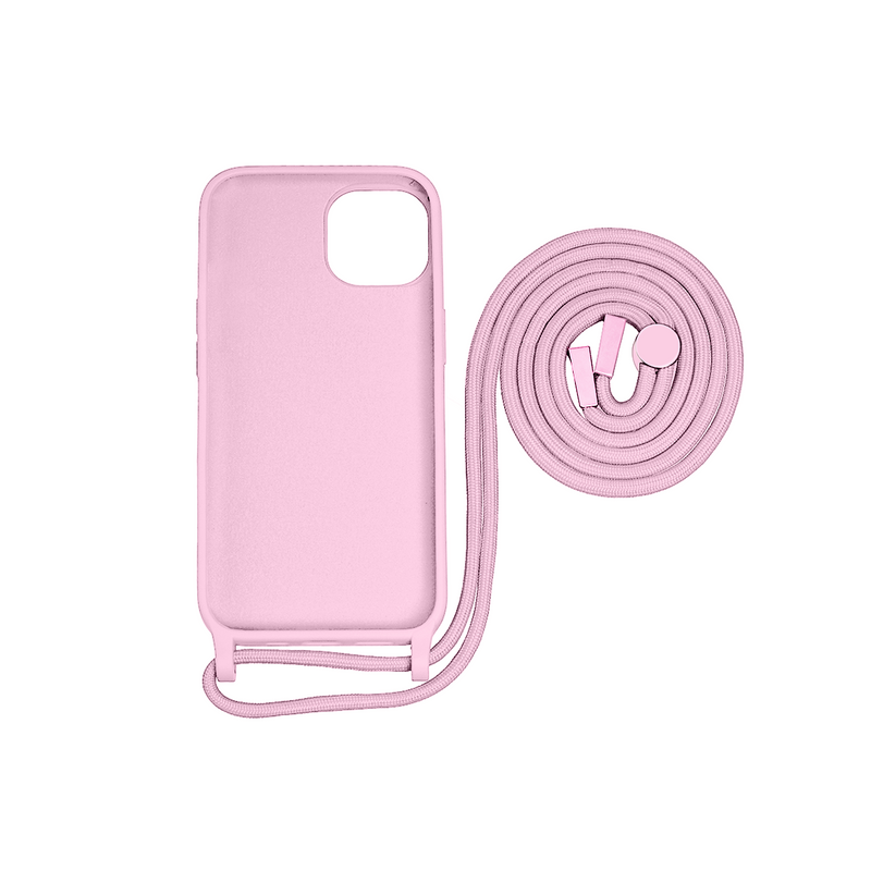 Rixus For iPhone 15 TPU Necklace Cord Cover Pink