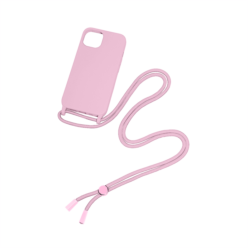 Rixus For iPhone 15 Pro TPU Necklace Cord Cover Pink