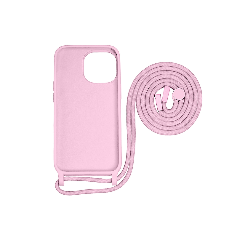 Rixus For iPhone 15 Pro TPU Necklace Cord Cover Pink