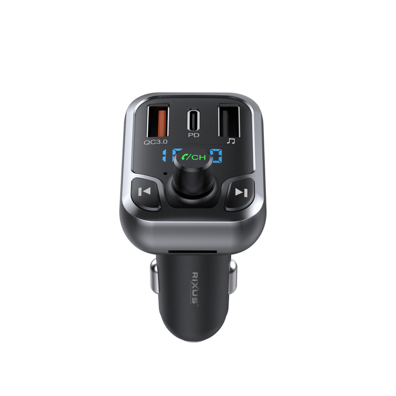 Rixus RXBT25 Bluetooth FM Transmitter QC 3.0 And Type C Dual Fast Charge