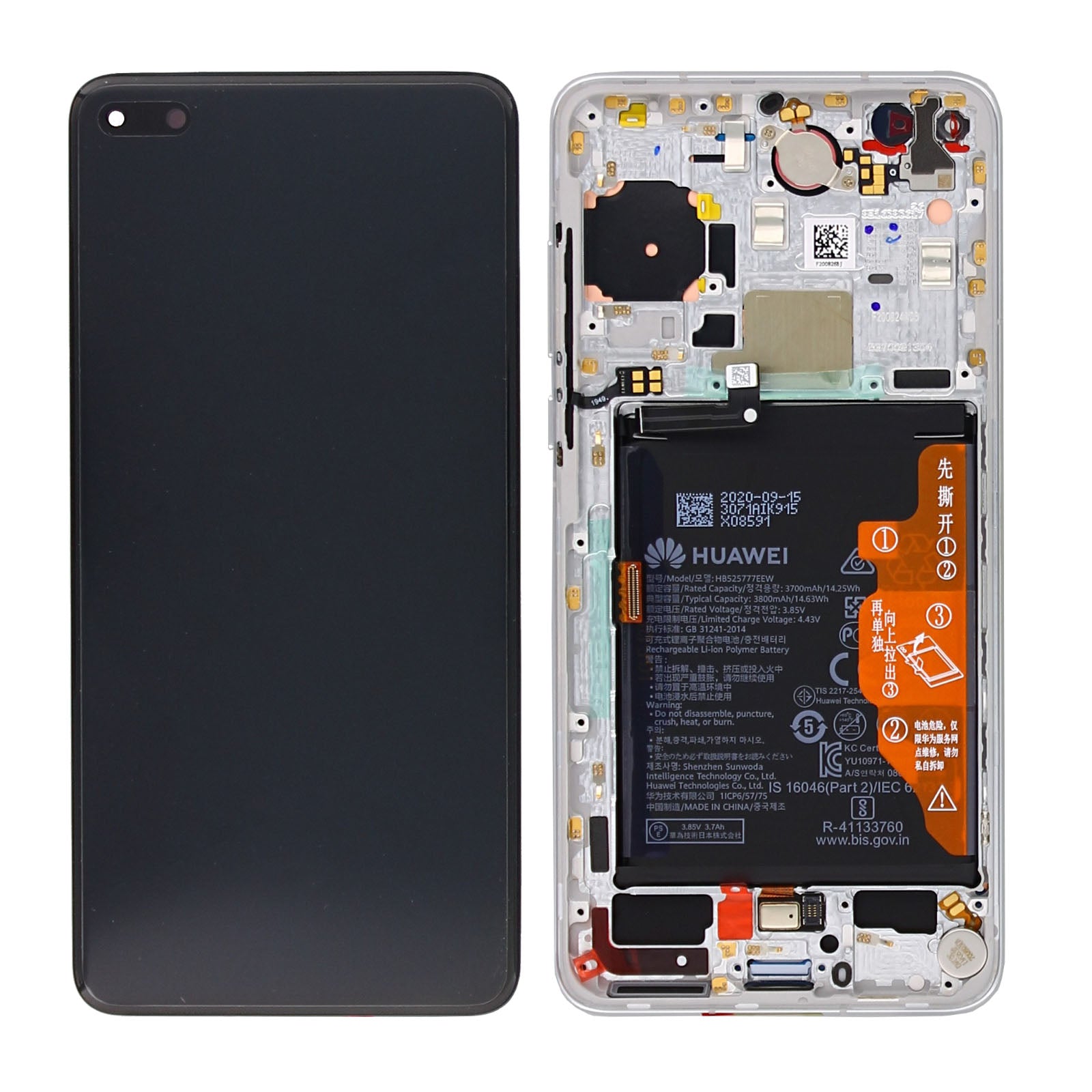 Huawei P40 Display And Digitizer With Frame Ice White Service Pack