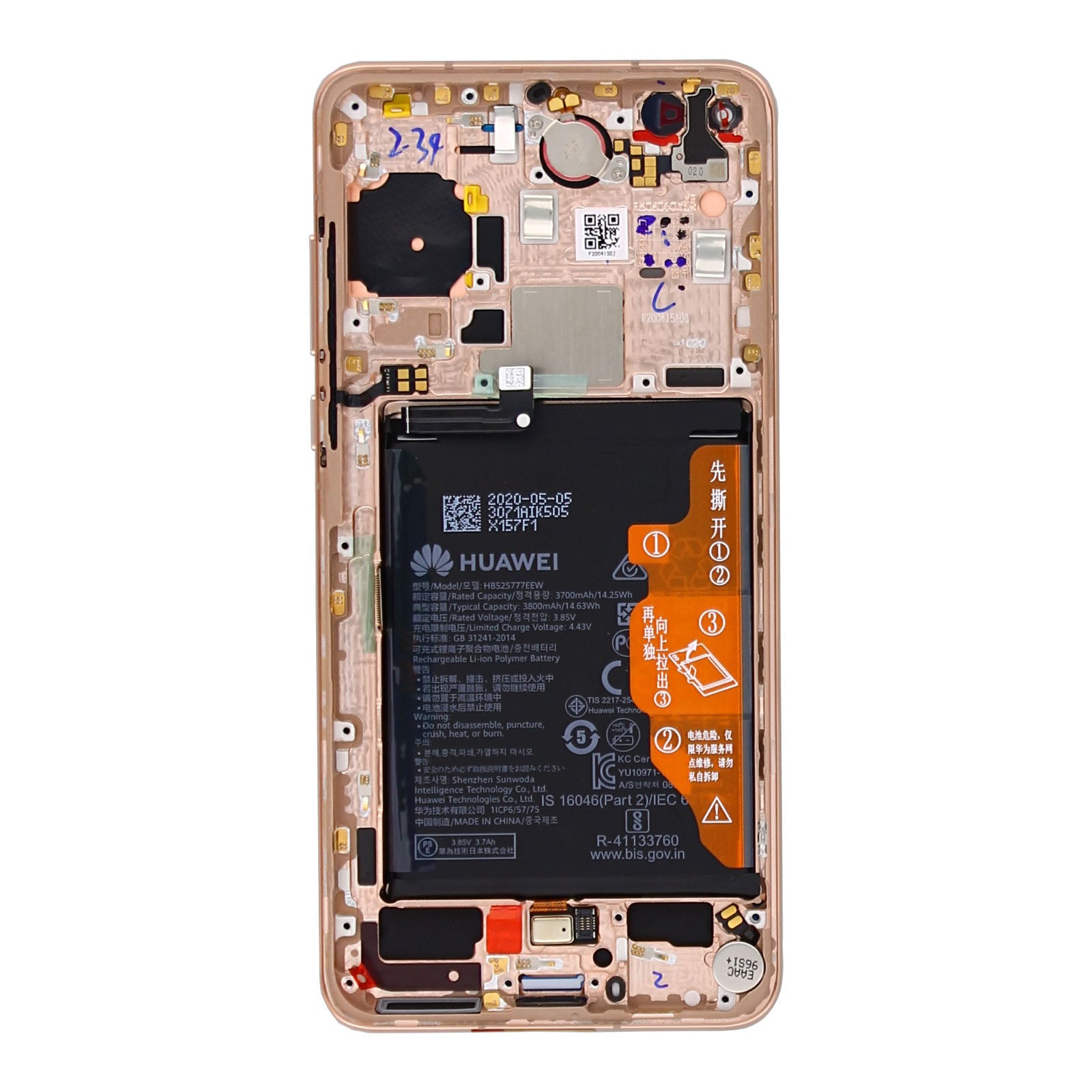 Huawei P40 Display And Digitizer With Frame Blush Gold Service Pack