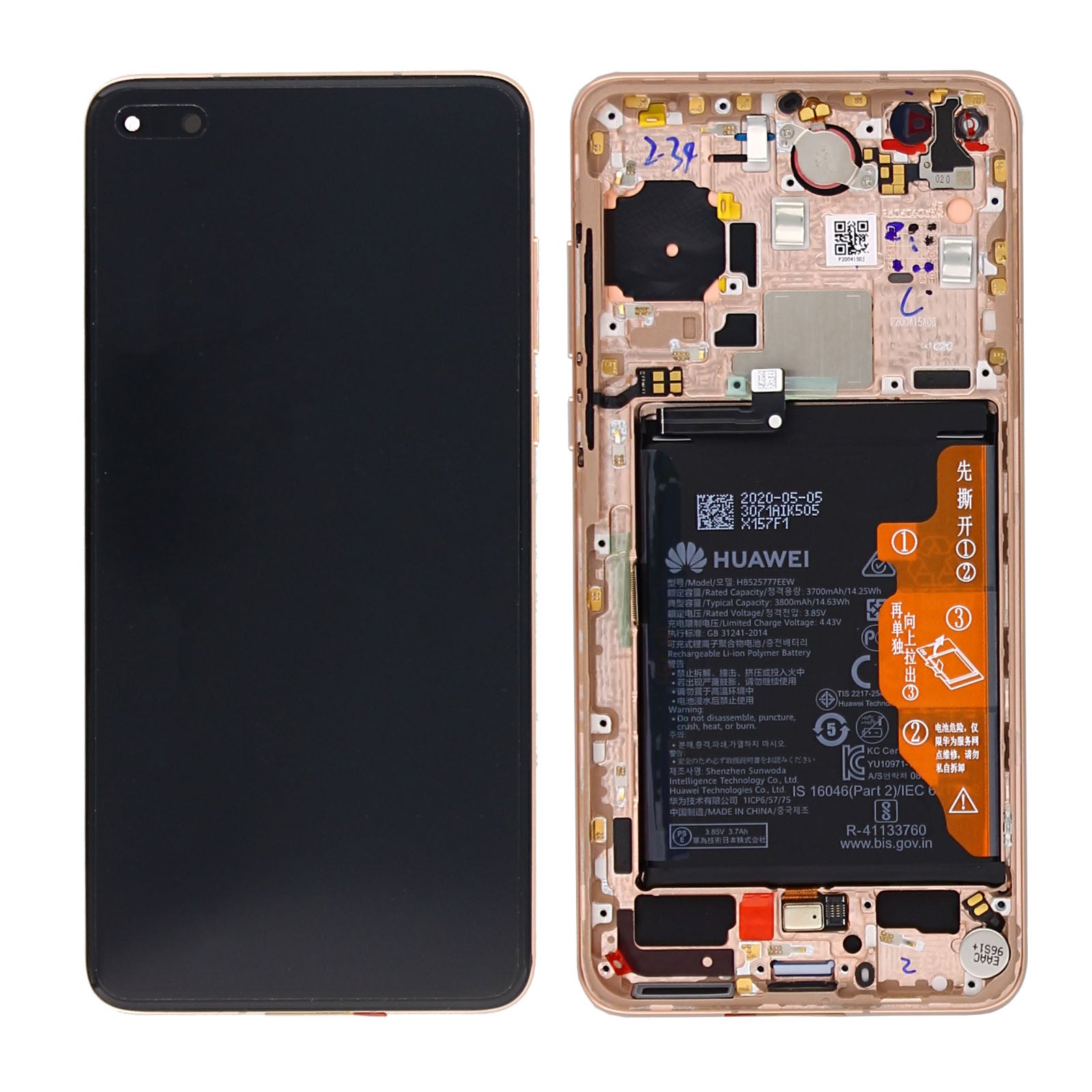 Huawei P40 Display And Digitizer With Frame Blush Gold Service Pack