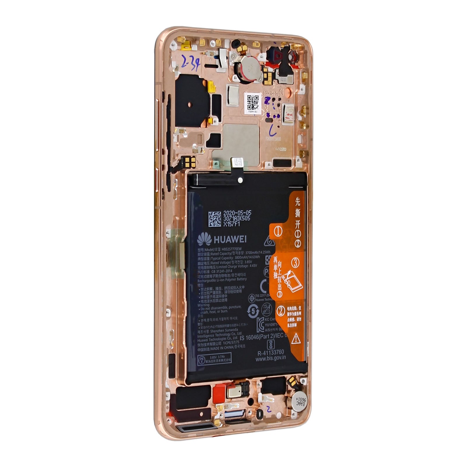Huawei P40 Display And Digitizer With Frame Blush Gold Service Pack