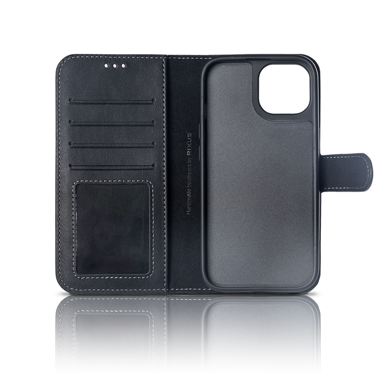 Rixus For iPhone 15 Pro Duo Magnetic Detachable Wallet Black