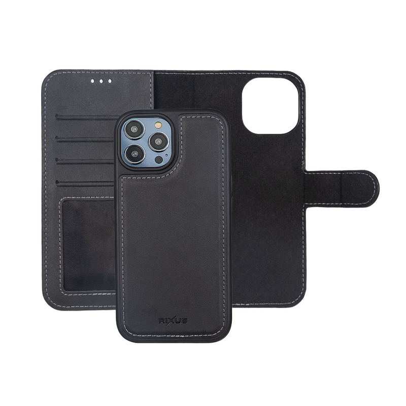 Rixus For iPhone 12, 12 Pro Duo Magnetic Detachable Wallet Black