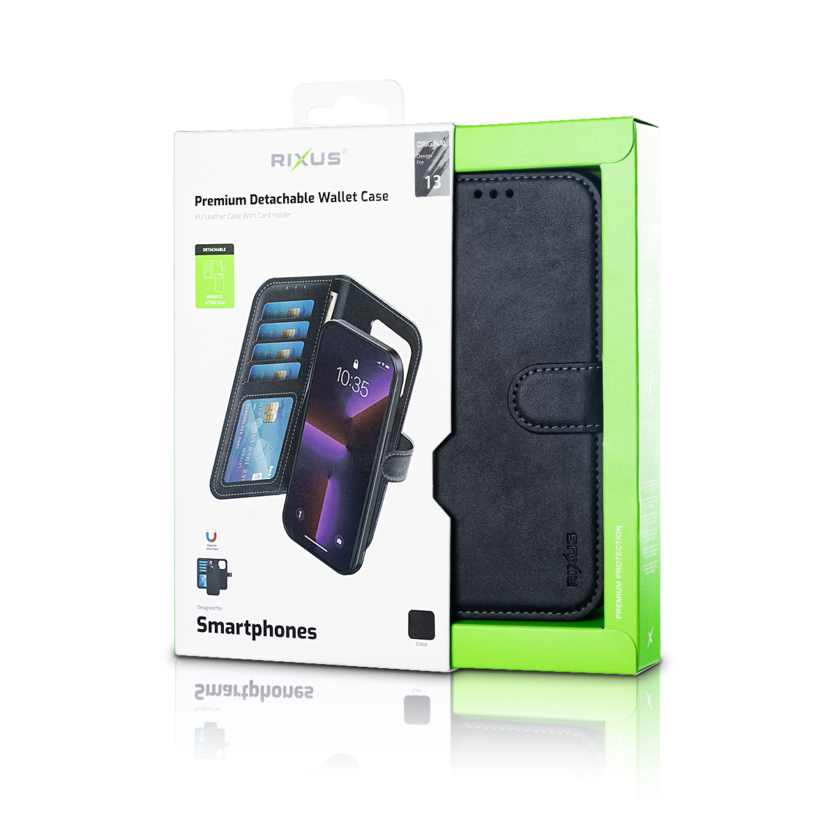 Rixus Duo Magnetic Detachable Wallet For Apple iPhone 13 Black