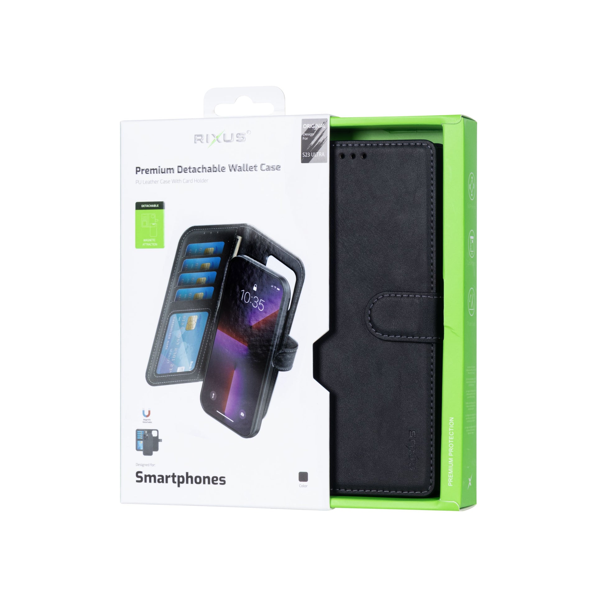 Rixus Duo Magnetic Detachable Wallet For Samsung Galaxy S23 Ultra Black