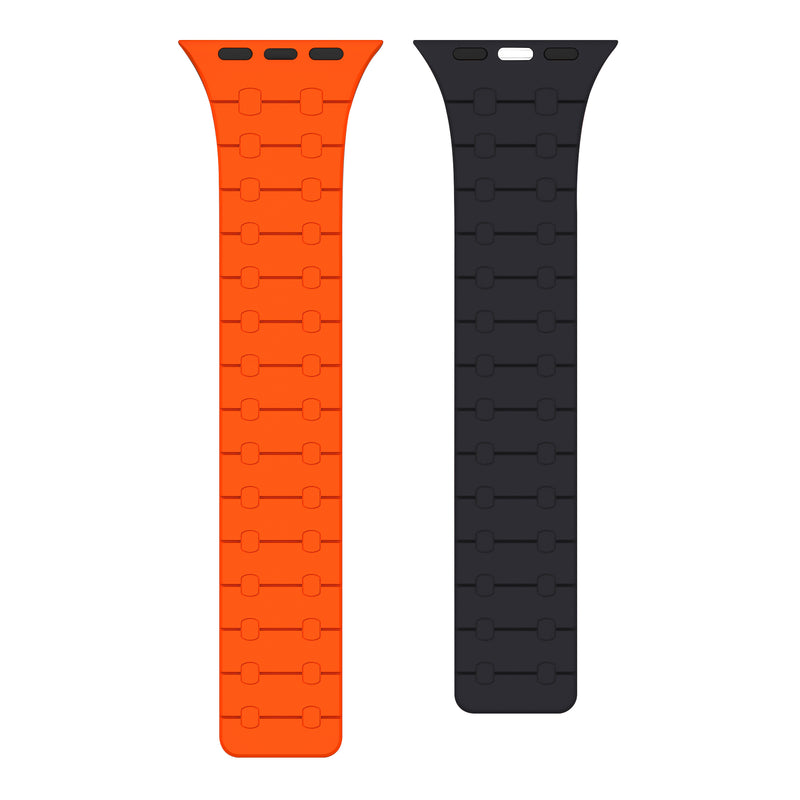 Rixus Magnetic Silicone Band For Apple Watch 42mm, 44mm, 45mm, 49mm Orange And Midnight