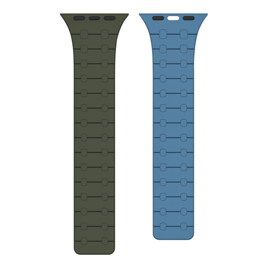 Rixus Magnetic Silicone Band For Apple Watch 42mm, 44mm, 45mm, 49mm Dark Green And Deep Blue