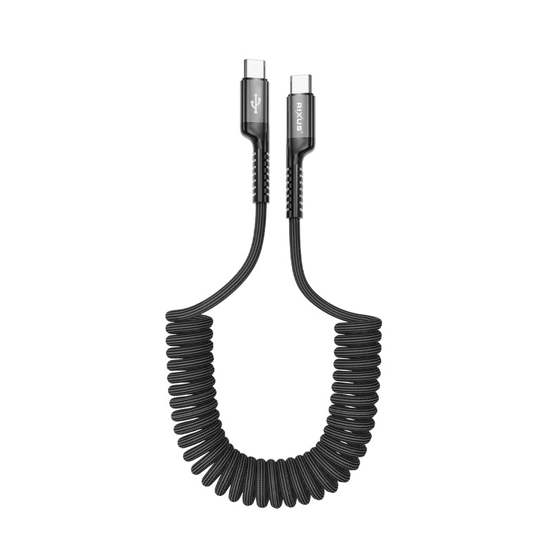 Rixus RXUC17C Retractable Spring Cable Type-C to Type C Black