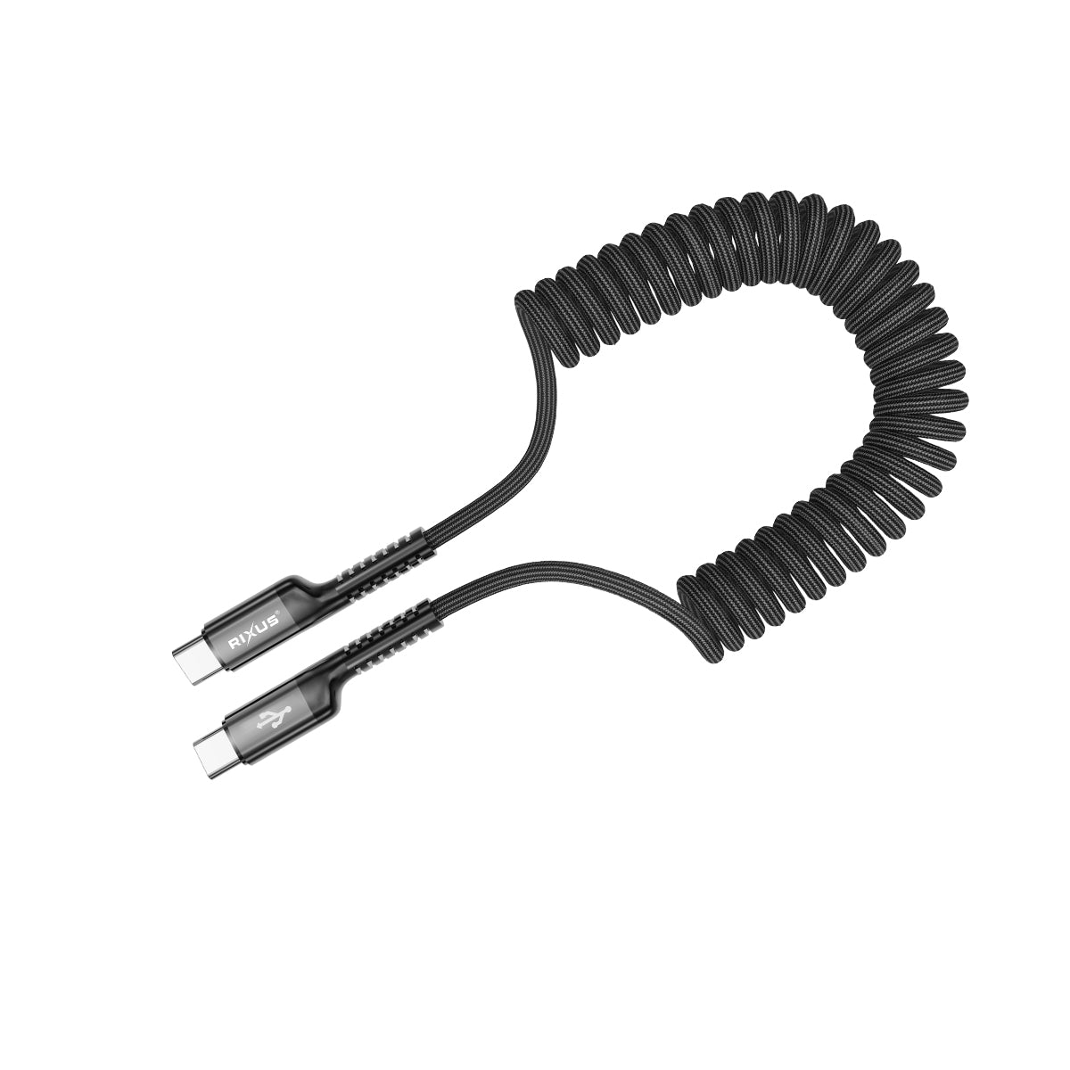 Rixus RXUC17C Retractable Spring Cable USB-C To USB-C Black