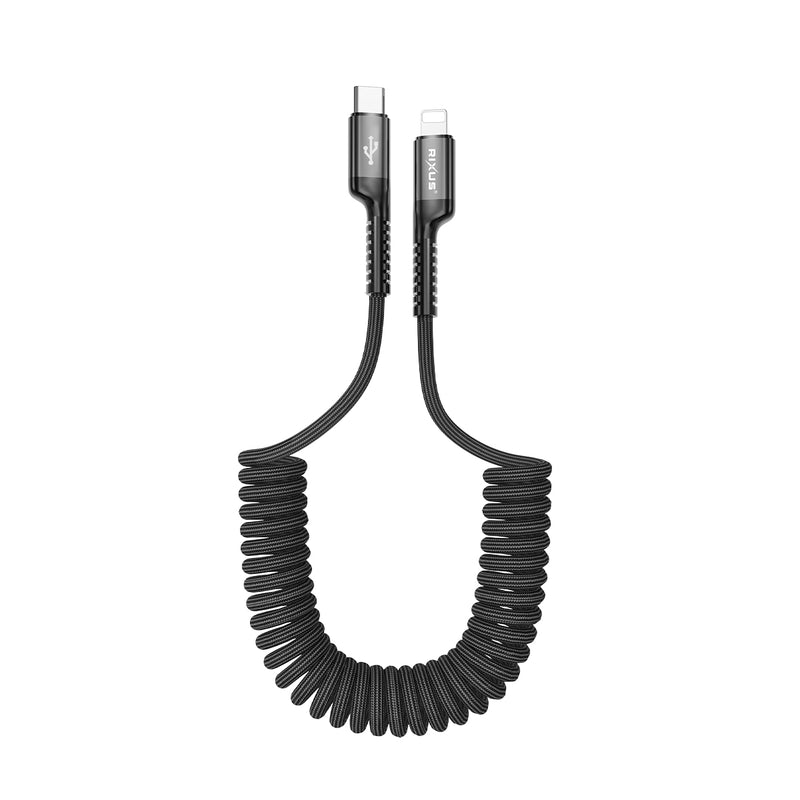 Rixus RXUC17L Retractable Spring Cable Type-C to Lightning Black