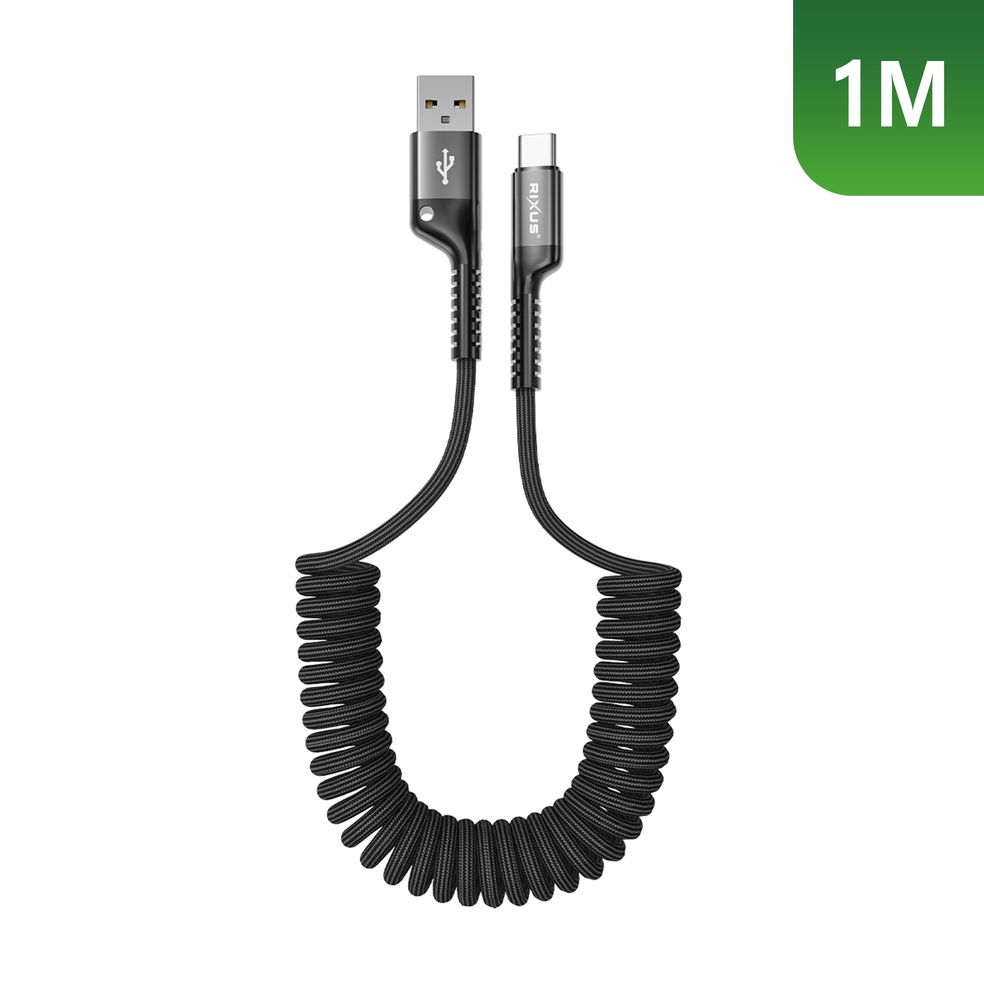 Rixus RXUC17AC Retractable Spring Cable USB-A To USB-C Black
