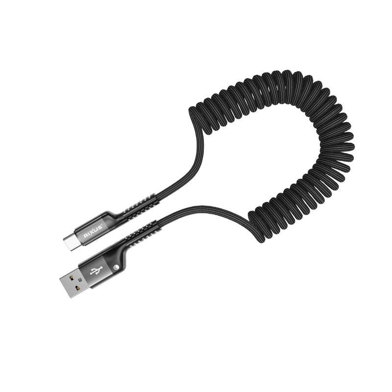 Rixus RXUC17AC Retractable Spring Cable USB-A to Type-C Black