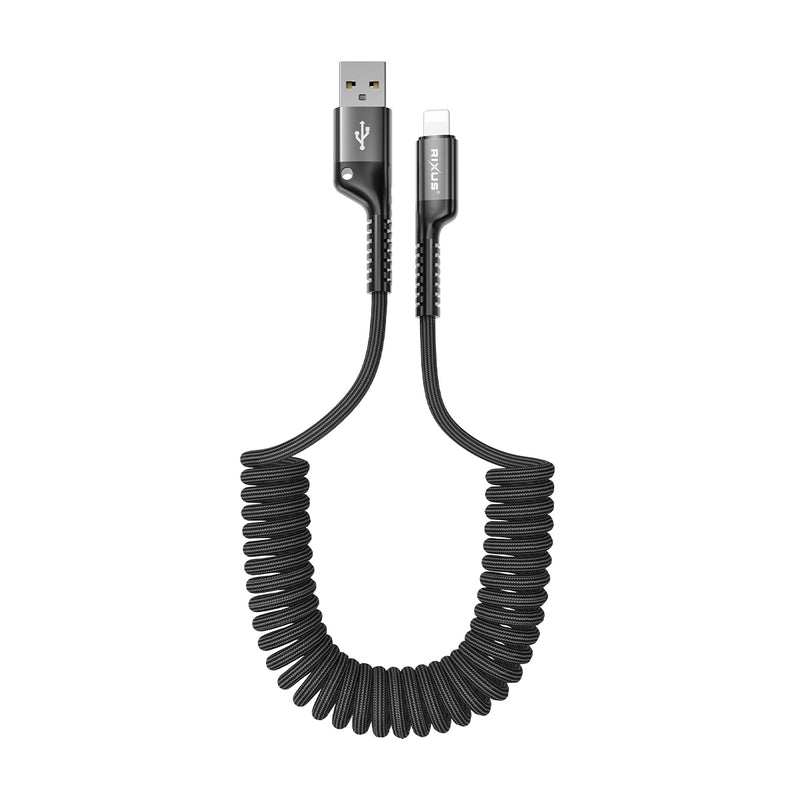 Rixus RXUC17AL Retractable Spring Cable USB-A To Lightning 100CM Black