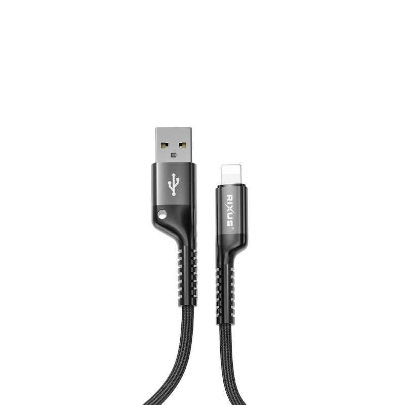 Rixus RXUC17AL Retractable Spring Cable USB-A To Lightning 100CM Black