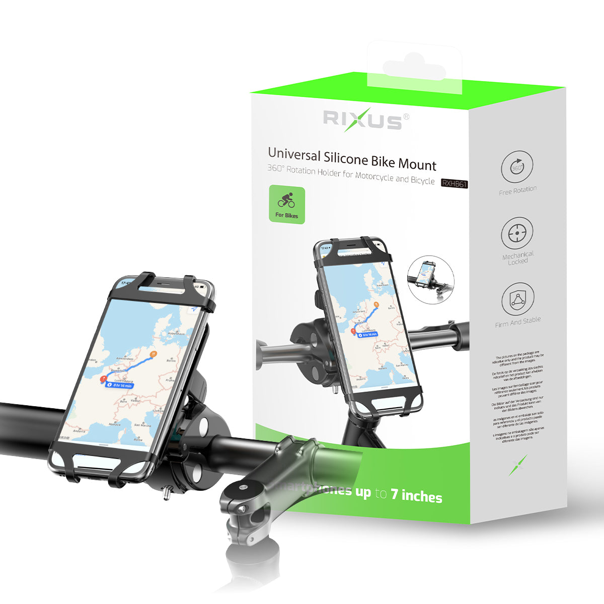 Rixus RXHB61 Bike Mount Handlebar Silicone Holder Black