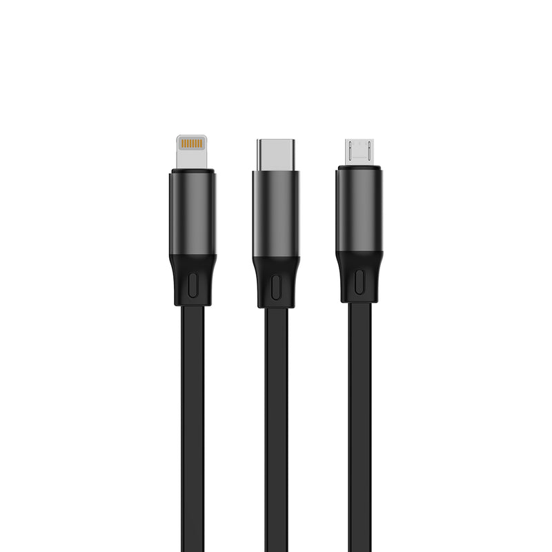 Rixus RXUC61 Retractable 100W 3 in 1 Cable Desktop USB Type C Fast Charger 1.7m Black