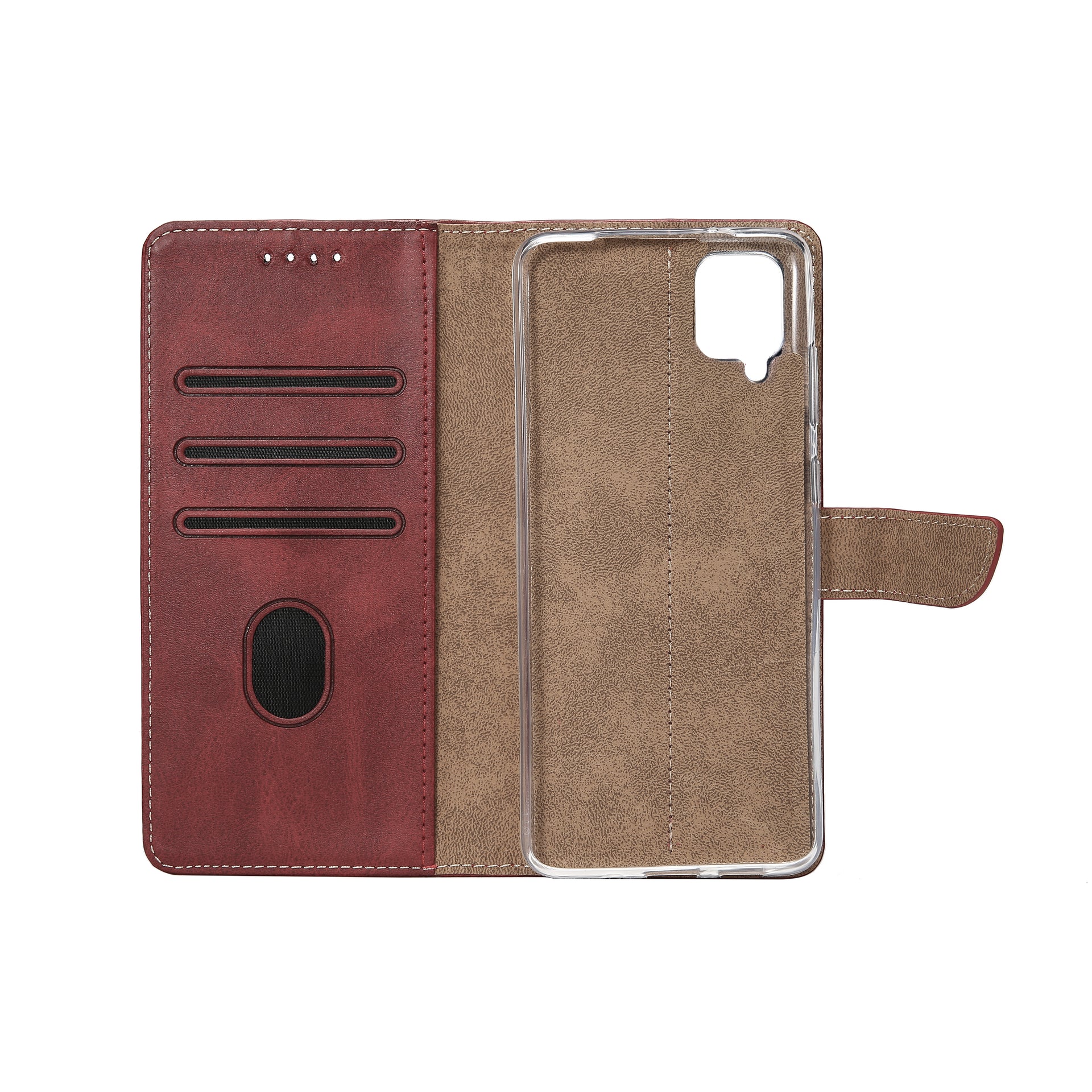 Rixus Bookcase For Samsung Galaxy A12 Dark Red