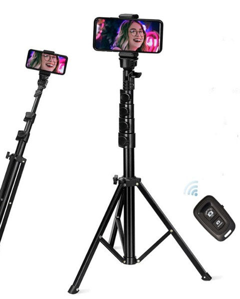 Rixus RXPH61 1.6m Extendable Cell Phone Tripod With Wireless Remote And Phone Holder Black