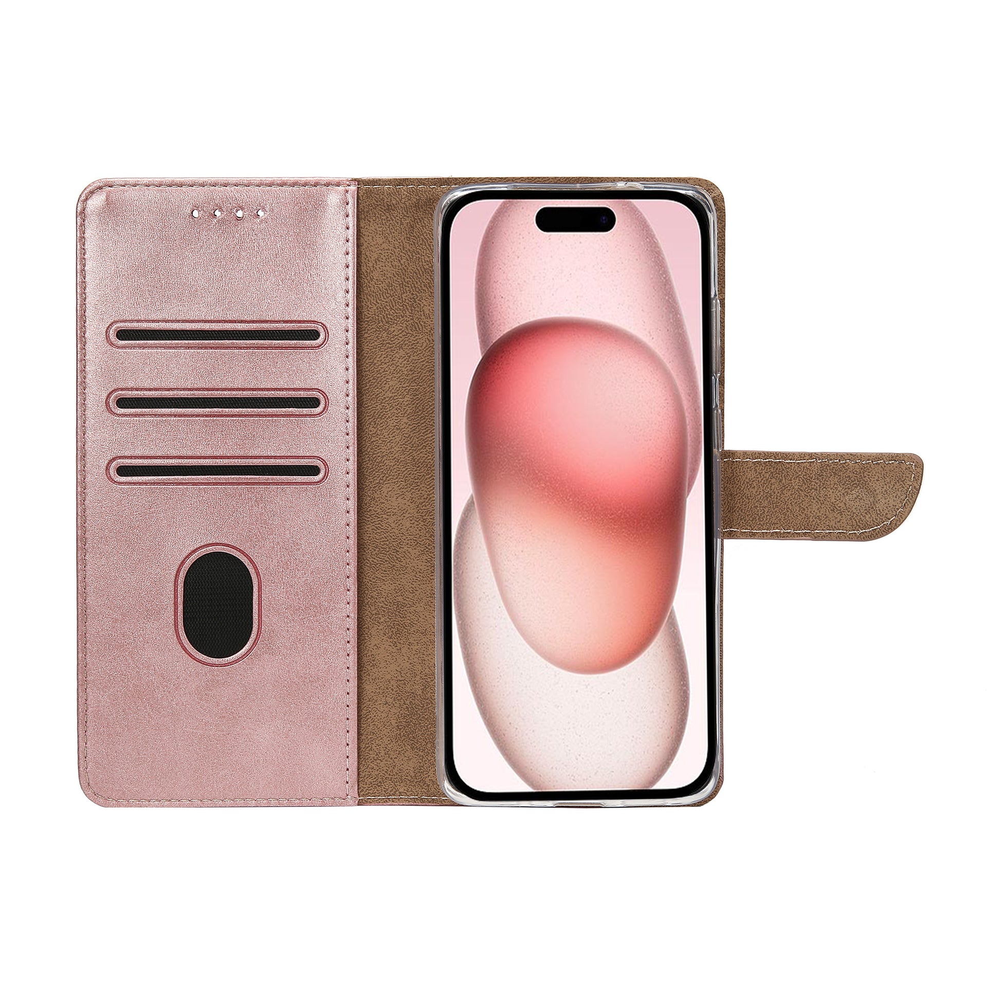 Rixus Bookcase For Apple iPhone 15 Pink