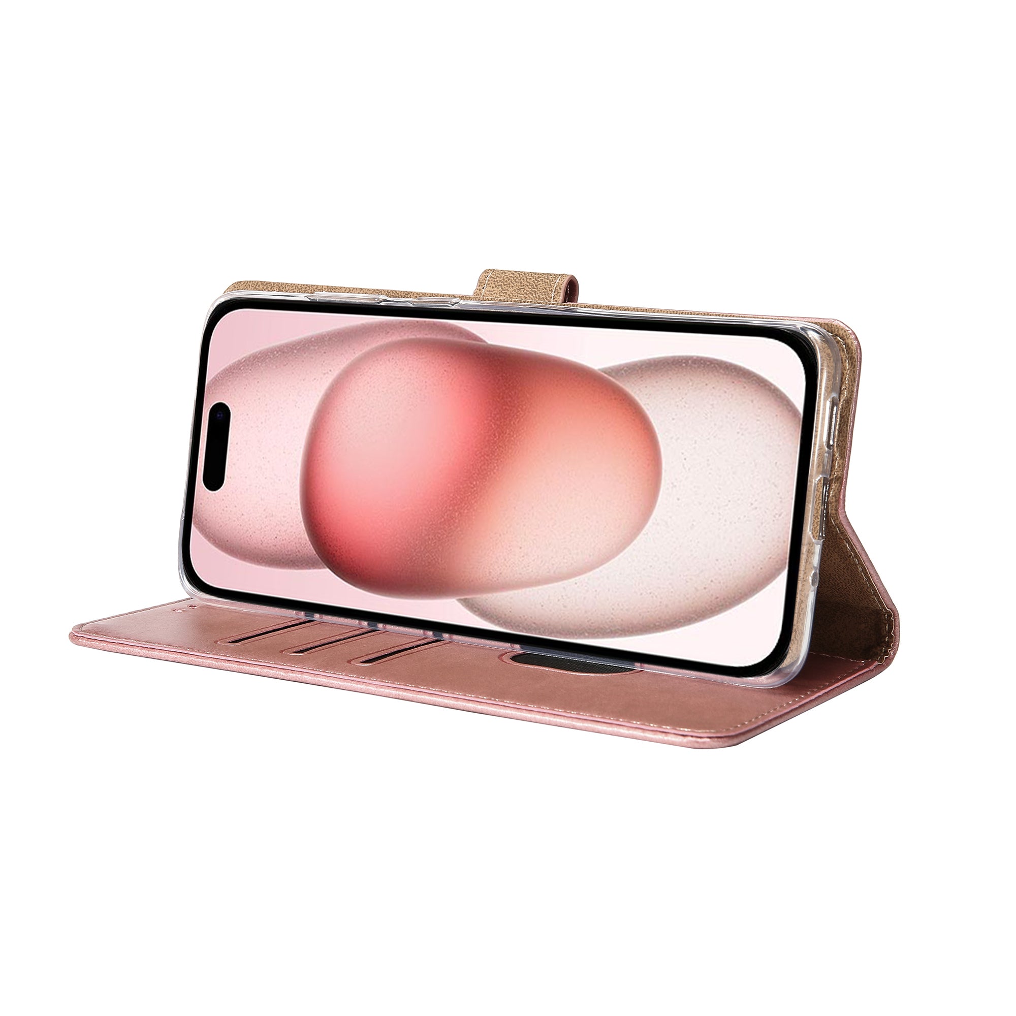 Rixus Bookcase For Apple iPhone 15 Pink