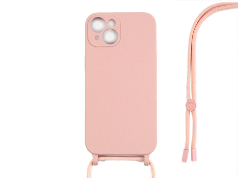Rixus For iPhone 13 Mini TPU Necklace Cord Cover Pink
