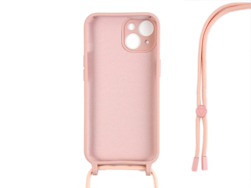 Rixus For iPhone 13 Mini TPU Necklace Cord Cover Pink