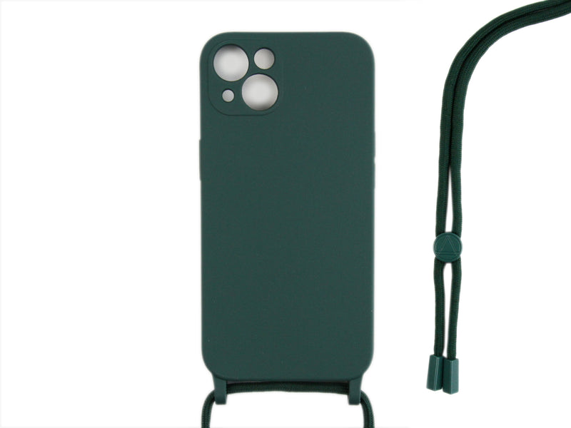 Rixus For iPhone 13 Mini TPU Necklace Cord Cover Dark Green