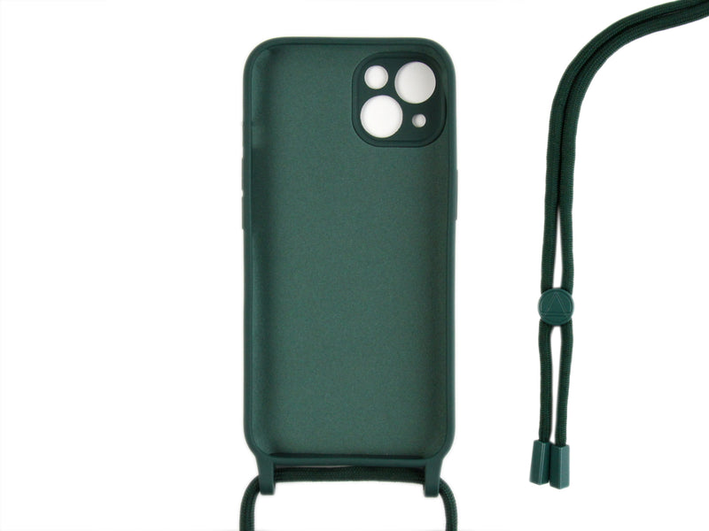 Rixus For iPhone 13 Mini TPU Necklace Cord Cover Dark Green