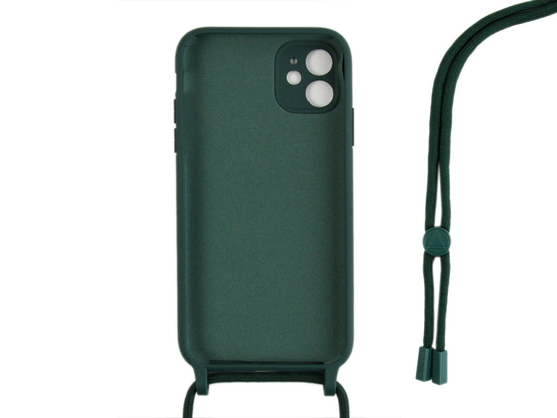 Rixus For iPhone 12 Mini TPU Necklace Cord Cover Dark Green