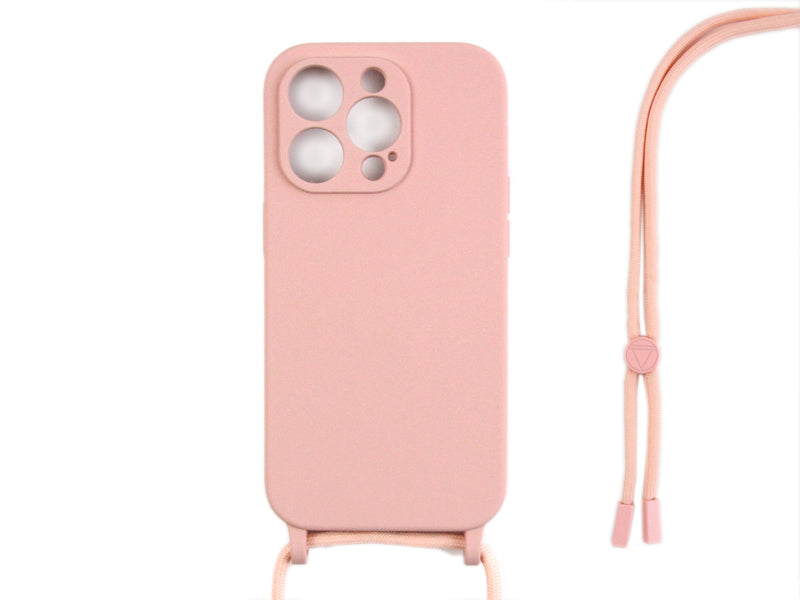 Rixus For iPhone 13 Pro TPU Necklace Cord Cover Pink