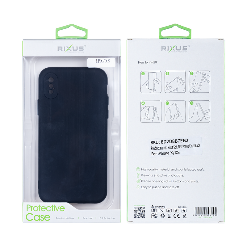 Rixus Soft TPU Phone Case For Apple iPhone X, XS Black