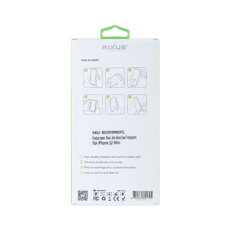Rixus For iPhone 12 Mini Anti-Burst Case Transparent