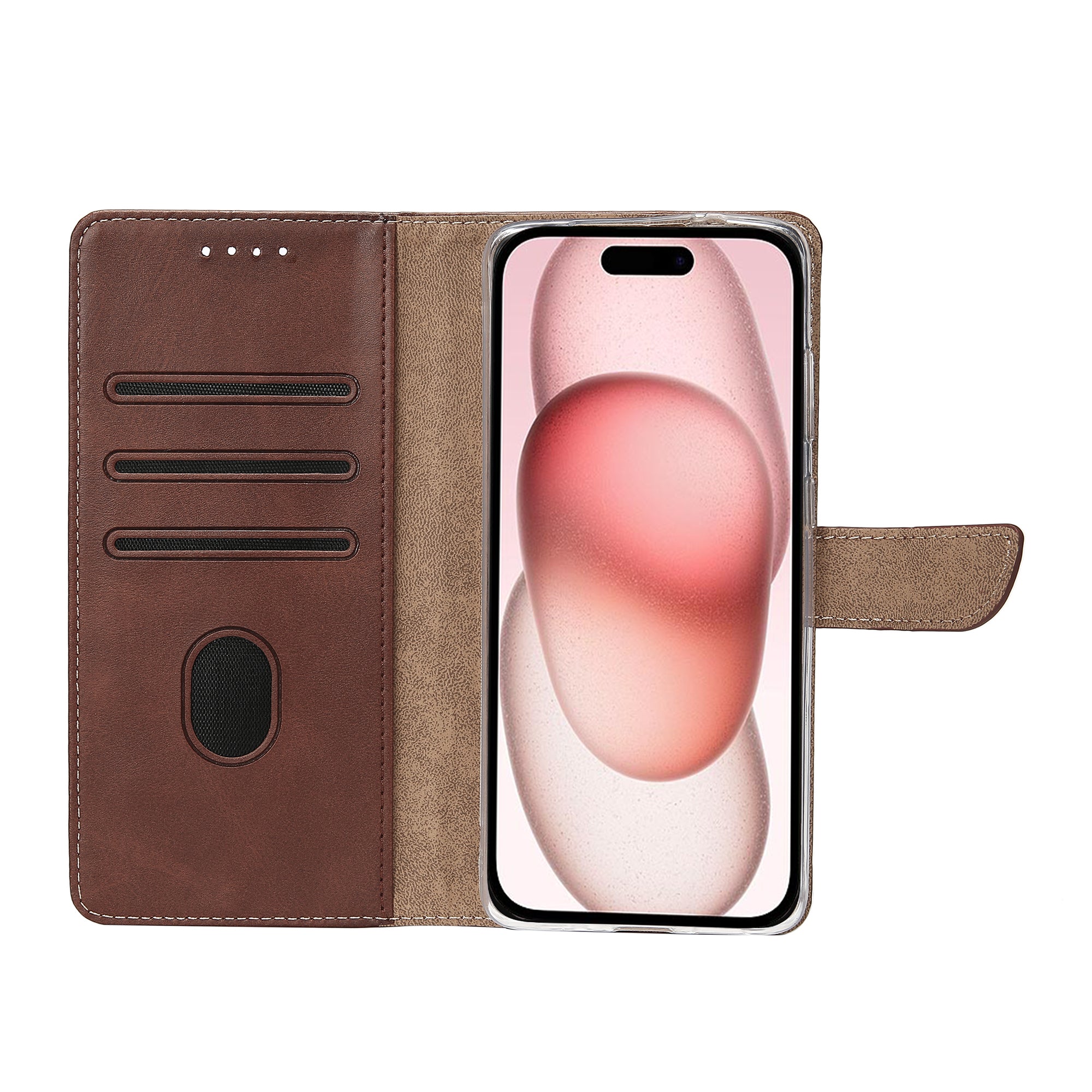Rixus Bookcase For Apple iPhone 15 Brown