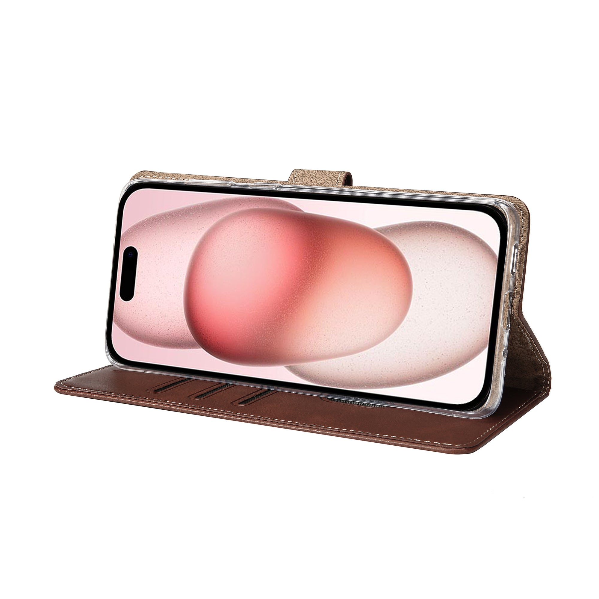 Rixus Bookcase For Apple iPhone 15 Brown