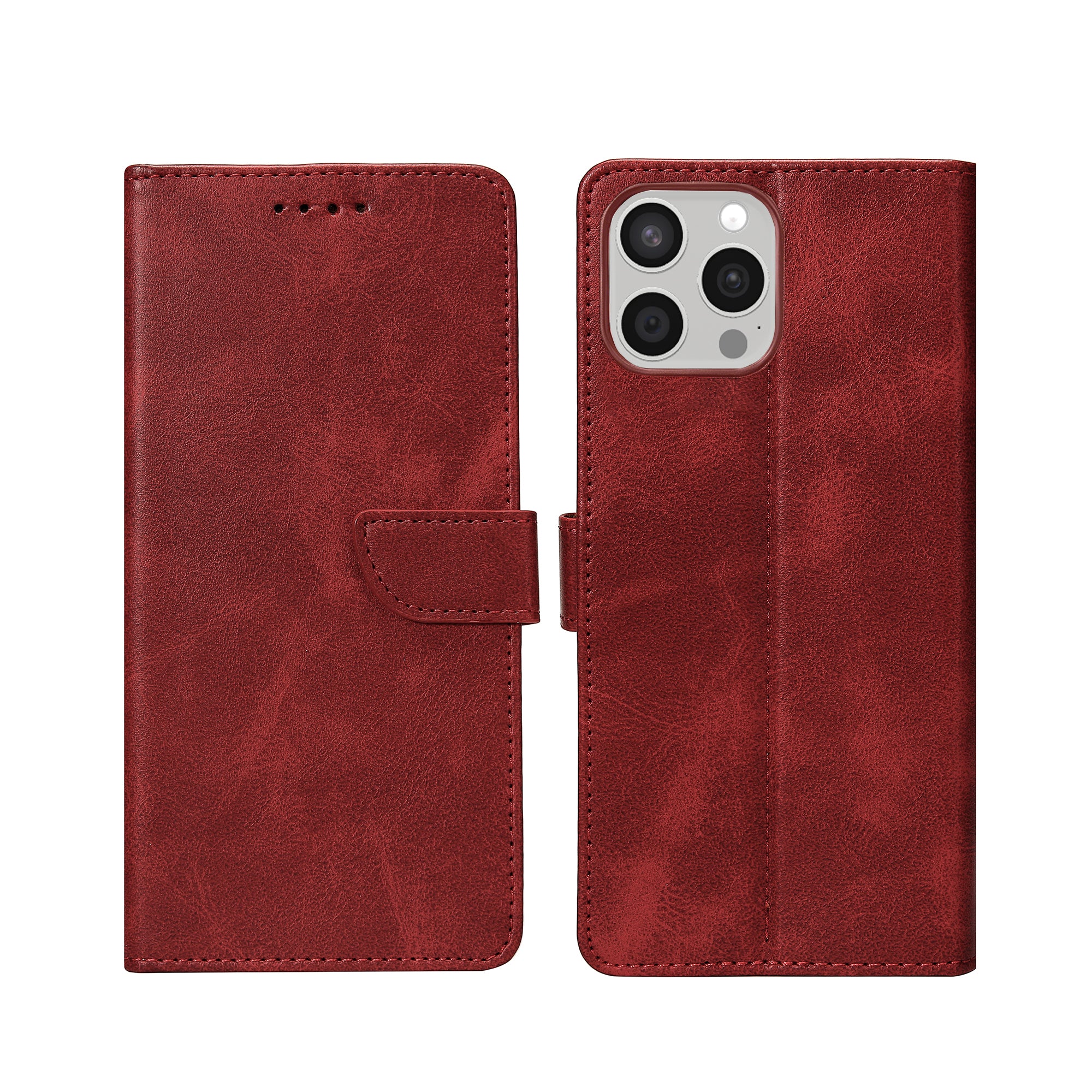 Rixus Bookcase For Apple iPhone 15 Pro Dark Red