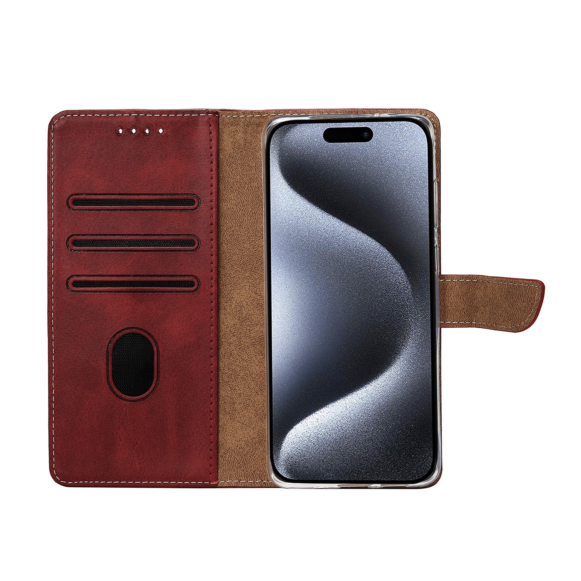 Rixus Bookcase For Apple iPhone 15 Pro Dark Red