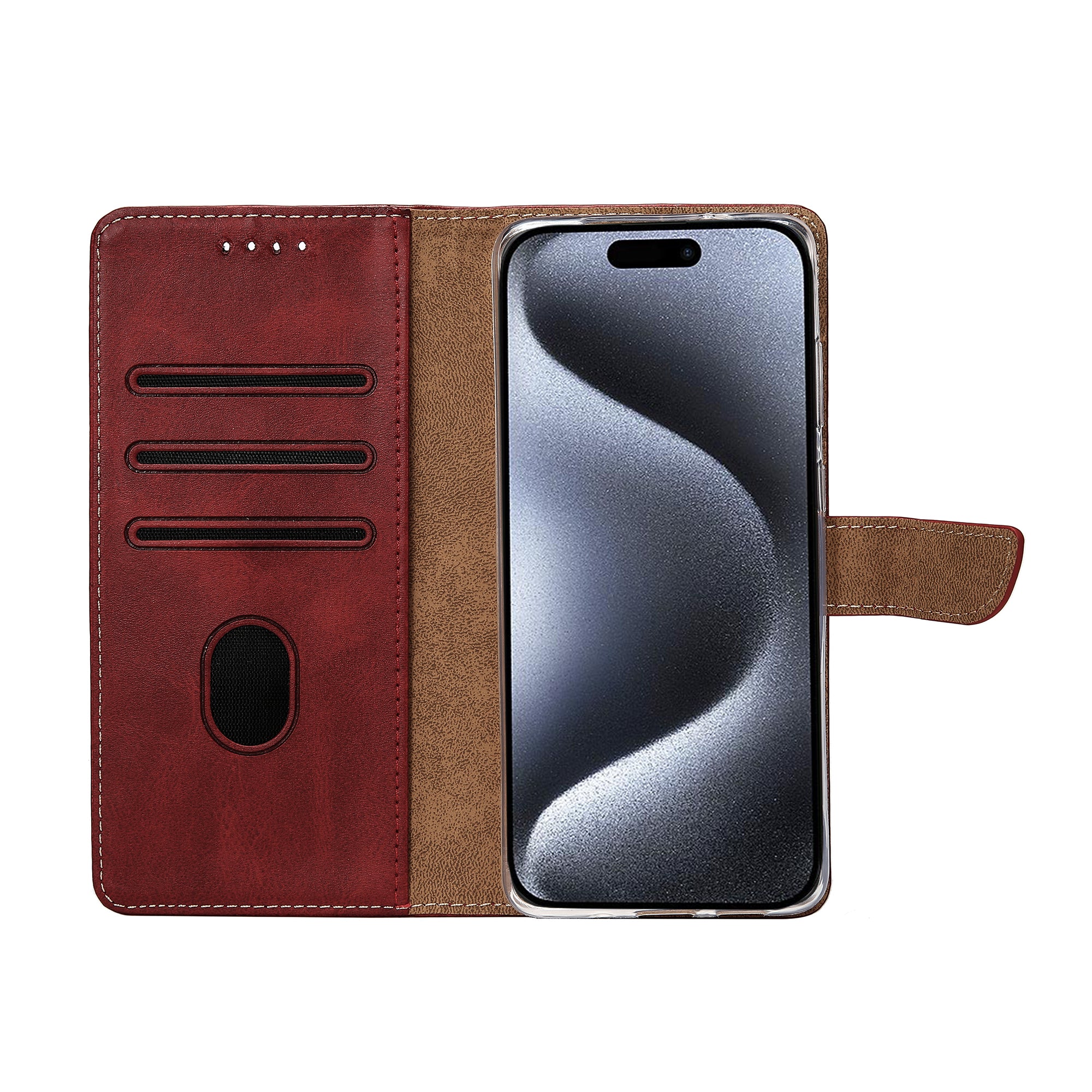 Rixus Bookcase For Apple iPhone 15 Pro Dark Red