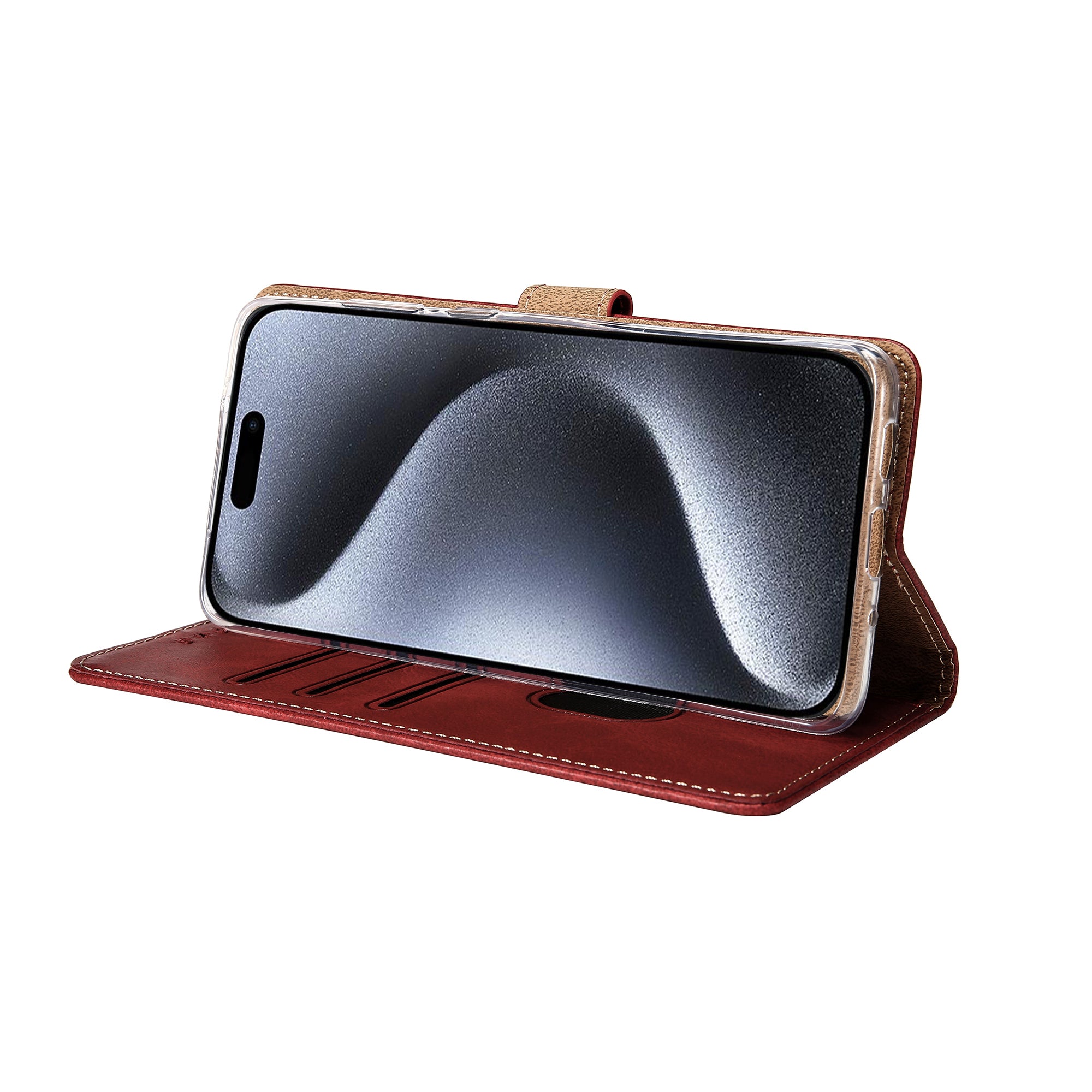 Rixus Bookcase For Apple iPhone 15 Pro Dark Red