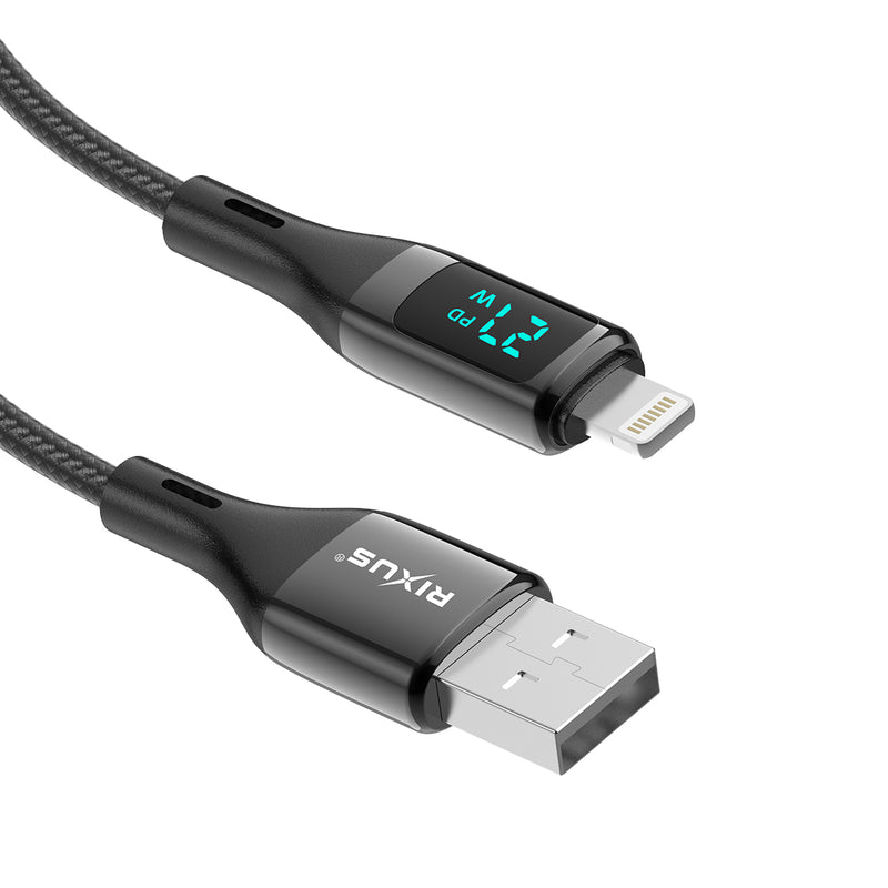 Rixus RXUC28AL Braided USB To Lightning Cable With LED Display 100CM Black