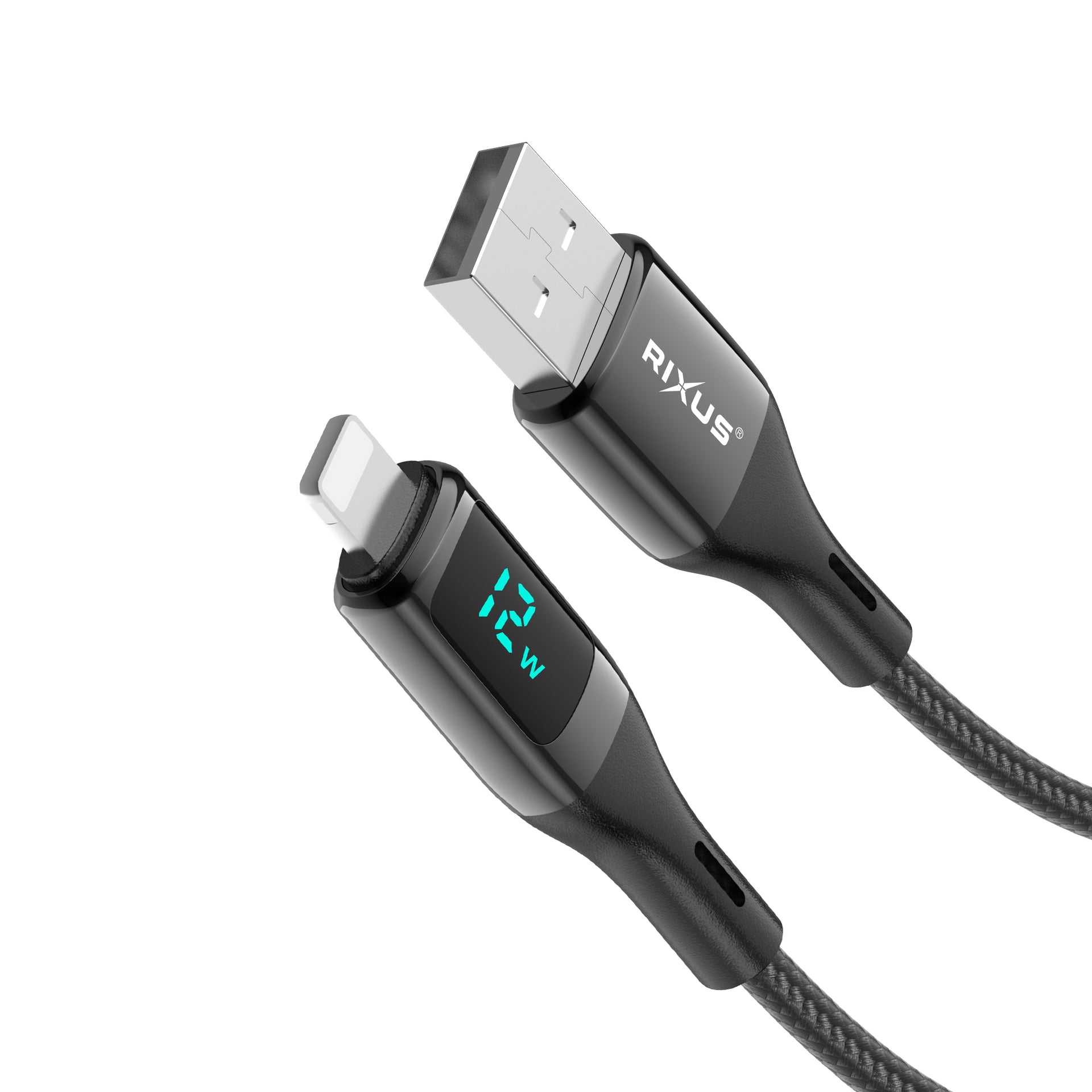 Rixus RXUC28AL Braided USB To Lightning Connector Cable With LED Display 1m Black