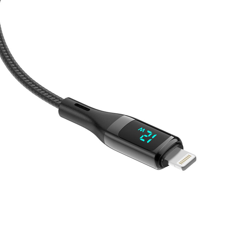 Rixus RXUC28AL Braided USB To Lightning Cable With LED Display 1m Black